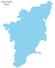 Fototapeta na wymiar Tamilnadu map formed with blue dots isolated on the white