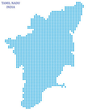 Tamilnadu map formed with blue dots isolated on the white