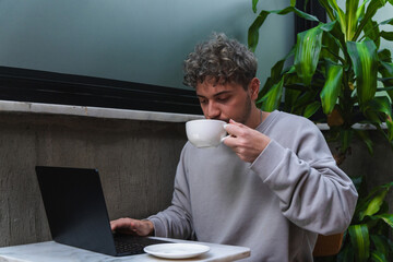 young businessman working in cafe,working culture in cafe