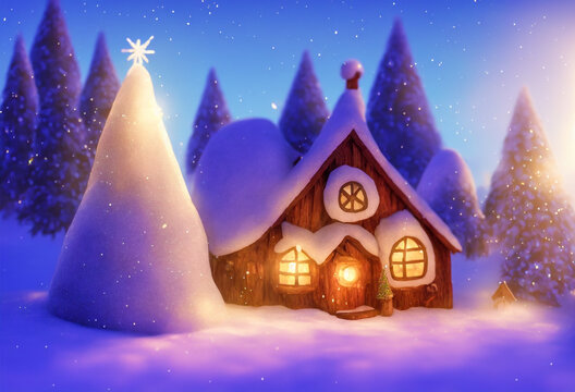 Abstract fairy town village with bokeh and christmas lights as advent decoration. 3d