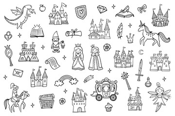 Fairy Tale Graphics - Fairytale - Fantasy - Fairy story - Fable - Doodle - Hand-drawn - Castle - Dream - Cutting Files - Vector Set - Transparent - Isolated - Illustrator EPS SVG PNG JPG