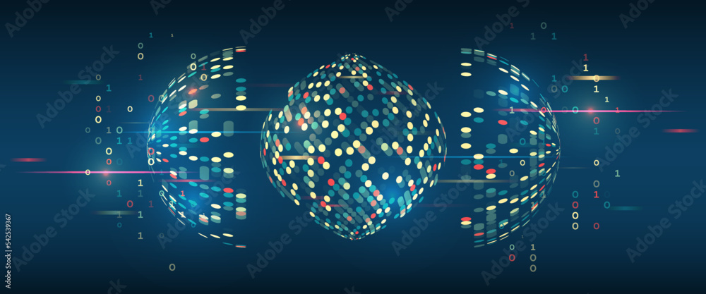 Poster Big data visualization. Futuristic network or business analytics. Structuring the flow of information. Data analytics concept. Sorting a large amount of data on a dark background.