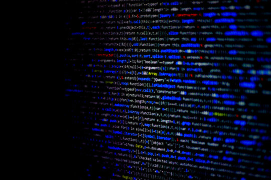 Frontend Code background. Javascript language coding is on the screen.	