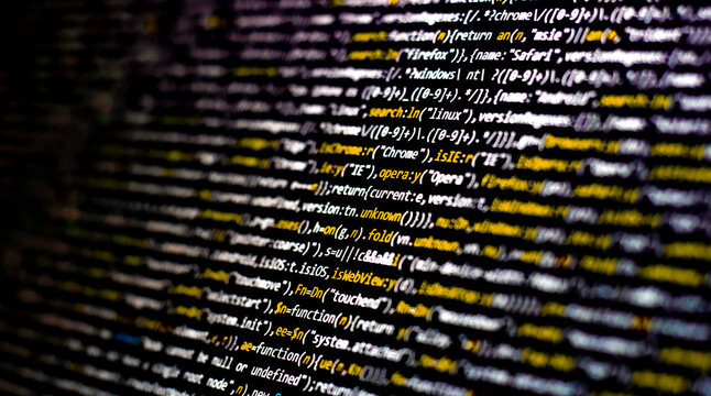 Frontend Code background. Javascript language coding is on the screen.	