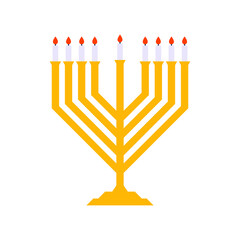 Hanukkah menorah candelabrum with nine candles for Hebrew holiday of the light, flat style vector illustration