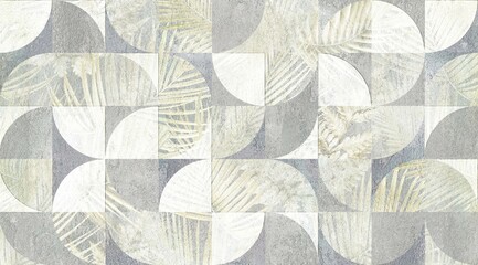 Digital tiles design. Abstract damask patchwork pattern  - 542541346