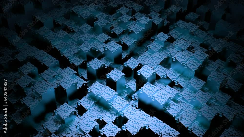Poster background with moving stream of 3d squares. design. surfaces with moving sliding squares. abstract 