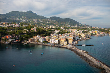 Fototapeta na wymiar Landscape with the village and the sea, the coast of Ischia, Italy