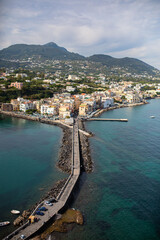 Fototapeta na wymiar Landscape with the village and the sea, the coast of Ischia, Italy