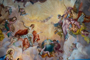 Ceiling fresco by Johann Michael Rottmayr of Salzburg and Gaetano Fanti in St Charles Church (Karlskirche) in Vienna (Austria)