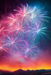 happy New Year fireworks in the sky - generative AI - obrazy, fototapety, plakaty