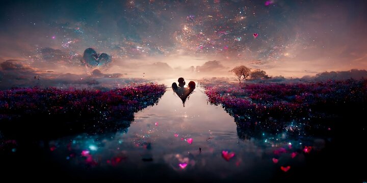 Concept of Soulmate love connecting in dreams