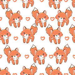 Hand Drawn Fox and heart Vector pattern seamless trendy print, woodland design for fabric textile
