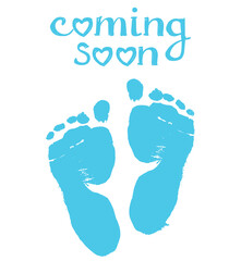 Cute baby boy footprints, design Baby shower card vector illustration