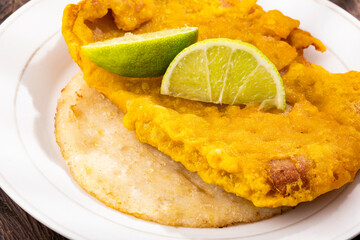 Fish torta with arepa - Colombian street food