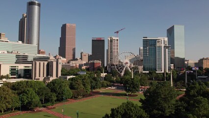 Aerial of Atlanta with Ferris Wheel and Centennial Park in the Foreground - Atlanta, GA