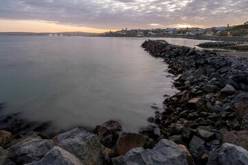 Beautiful view of a sea with a rocky coast in a daylight