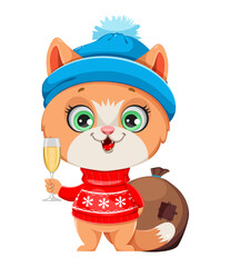 Cute kitten in warm clothes. Funny cat