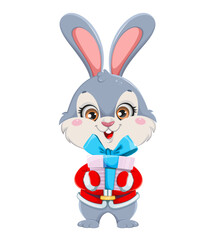 Cute cartoon rabbit. Merry Xmas and Happy New year
