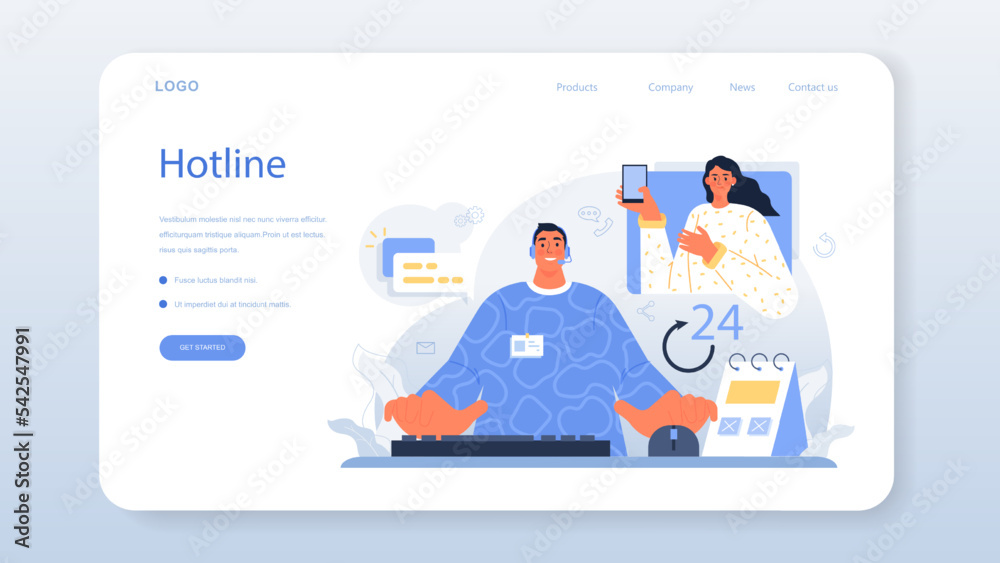 Wall mural call center operator web banner or landing page. technical support