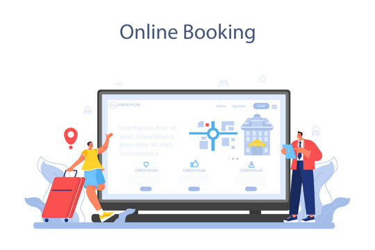Hotel administrator online service or platform. Tourism service,