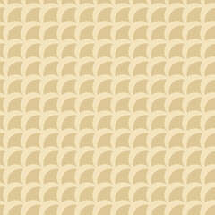 Vector geometric seamless pattern. Simple abstract gold background with curved shapes, fish scale, peacock ornament, diagonal mesh. Retro vintage style texture. Luxury golden repeat decorative design