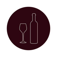 Bottle and glass of wine outline linear symbol