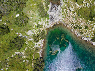 Aerial view of Pirin Mountain near Fish Banderitsa lake, Bulgaria