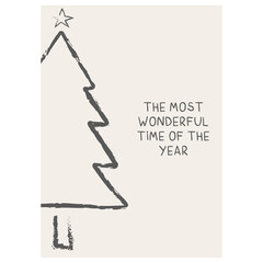 CHRISTMAS VECTOR CARD. Minimalist xmas cards with beige background. Vector christmas template. Corporate Christmas card and invitation. THE MOST WONDERFUL TIME OF THE YEAR