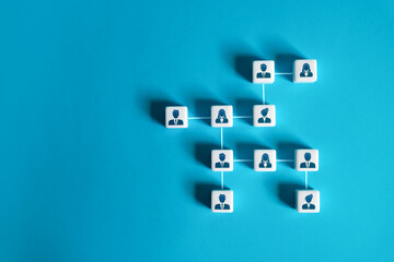 Business team hierarchy. Connections and relationships in the company. Personnel management. People...
