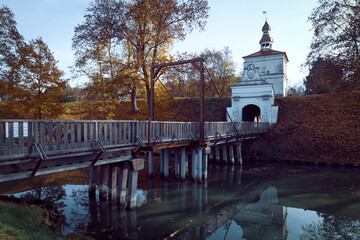 A bridge leading to the entrance gate of a no longer existent castle in Zbaszyn, Poland