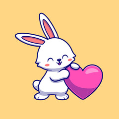 Cute Rabbit With Love Heart Cartoon Vector Icon Illustration. 
Animal Nature Icon Concept Isolated Premium Vector. Flat 
Cartoon Style