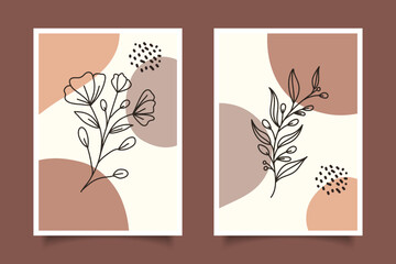 modern abstract botanical line art with boho organic shapes for wall decoration