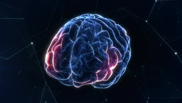3D animation of neuronal activity in the human brain. Communication in a neural network. Perfect to use as a background for science, technology or artificial intelligence. Seamless loop. 4K