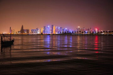 Naklejka premium Epic view of Doha skyline at night