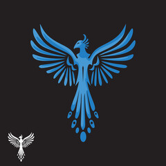 elegant blue phoenix logo, simple abstract silhuoette of blu fantasy bird flaying vector illustrations