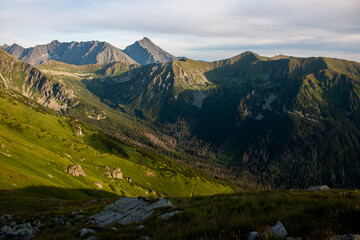 The view from Kasprowy Wierch at sunset in July, Zakopane, Poland
