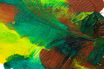 green yellow and brown abstract acrylic painting color texture on white paper background by using rorschach inkblot method