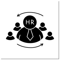 HR manager glyph icon.Human resources controller. Plan, direct and coordinate organization administrative functions.Headhunting agency concept.Filled flat sign. Isolated silhouette vector illustration - obrazy, fototapety, plakaty