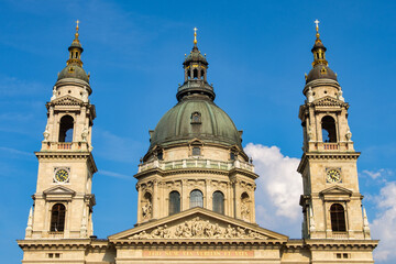 Fototapeta premium The dome and two bell towers of St. Stephen's Basilica - Budapest, Hungary