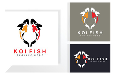 Koi Fish Logo Design, Chinese Lucky And Triumph Ornamental Fish Vector, Company Brand Gold Fish Icon
