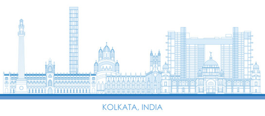 Outline Skyline panorama of city of Kolkata, India - vector illustration