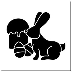Easter glyph icon.Christian holiday honoring Jesus crucifixion and resurrection.Children search for chocolate left by Bunny.Holidays calendar.Filled flat sign. Isolated silhouette vector illustration