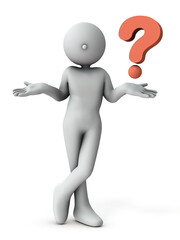 難関な疑問におどける人物。クエスチョンマーク。