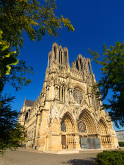 Landscape view of ornate Our Lady of Reims Cathedral - Notre Dame de Reims Cathedral, France