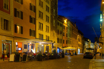 Evening view of the streets of Trento. Italy. High quality photo