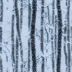 There's a Polaroid of a winter forest hanging on the wall. It's peaceful and calming, with snow falling gently over the trees. The light is shining through the branches, making them look like they're 