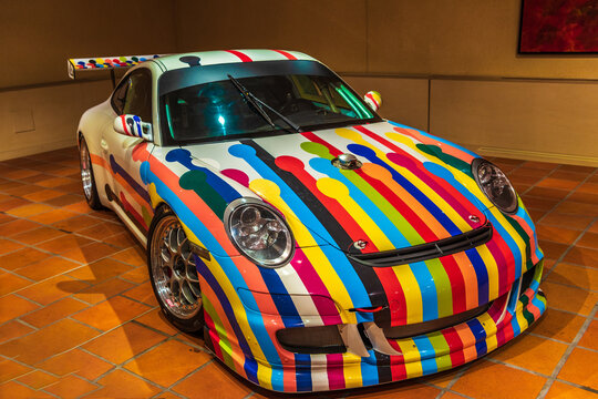 FONTVIEILLE, MONACO - JUN 2017: multicolor PORSCHE 997 Cup 911 2