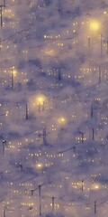 I am looking at a watercolor painting of some apartment buildings on a winter night. The sky is dark and the snow is falling gently around the brightly lit windows.