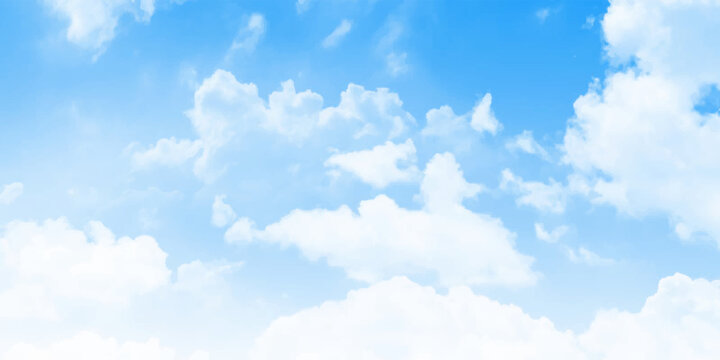 Blue sky and white clouds. Freshness of the new day. Bright blue background. Blue sky with white clouds as summer or spring natural background.
